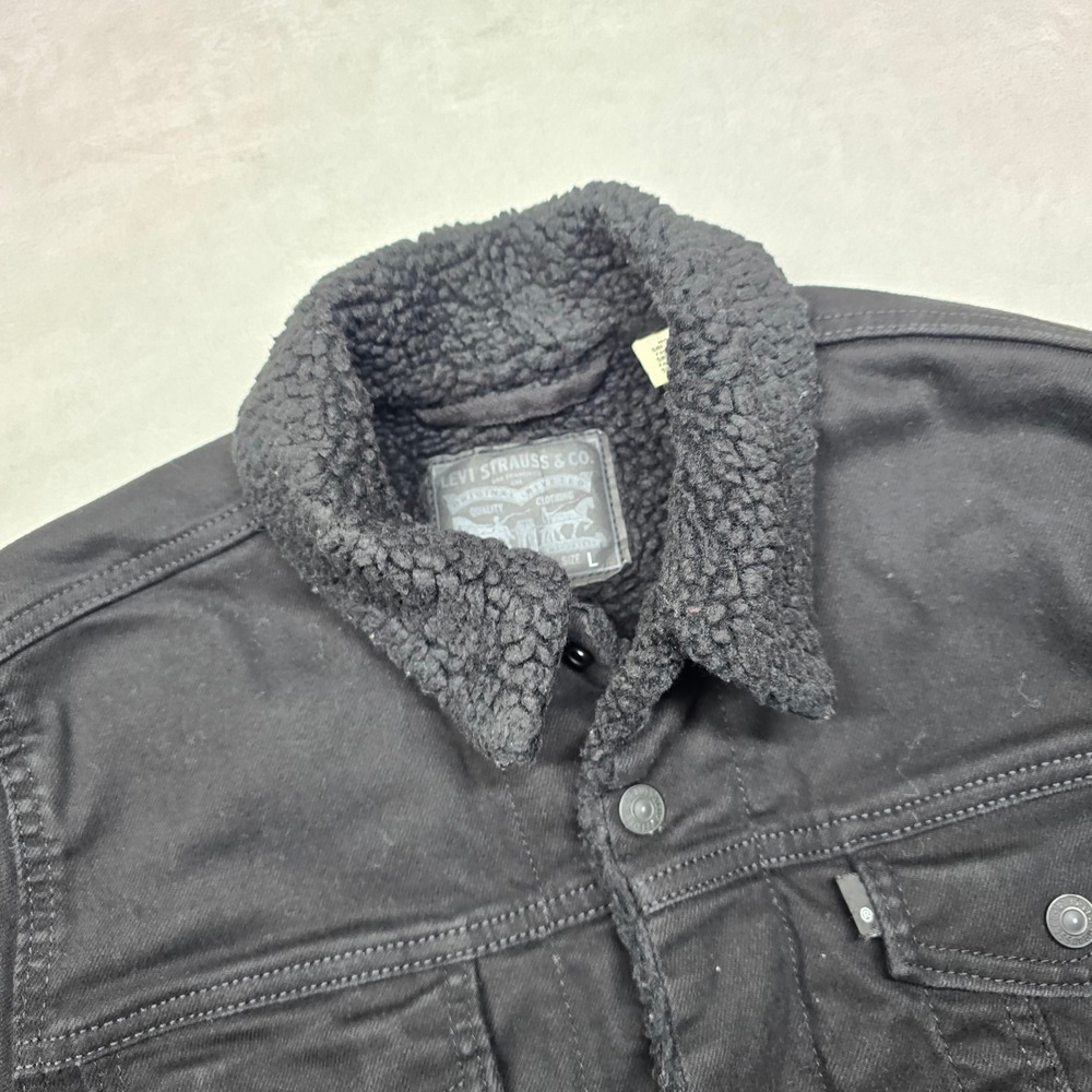 Levi Denim Sherpa Trucker‎ Jacket Women Large Black Jeans - Picture 6 of 15